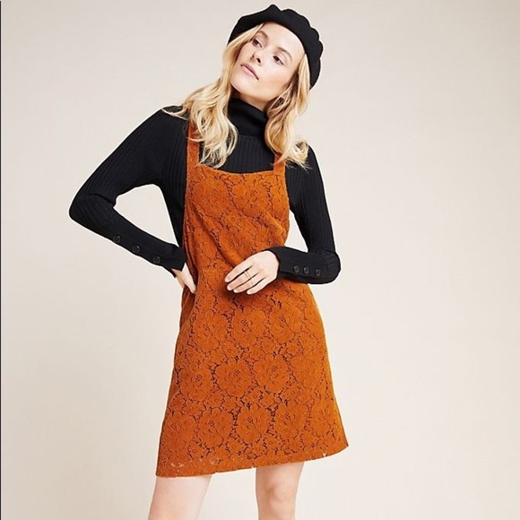 Dolan Left Coast Collection Dresses & Skirts - Anthropologie Dolan Hattie Corduroy Overall Dress Bronze Floral Lace Mini XS NEW